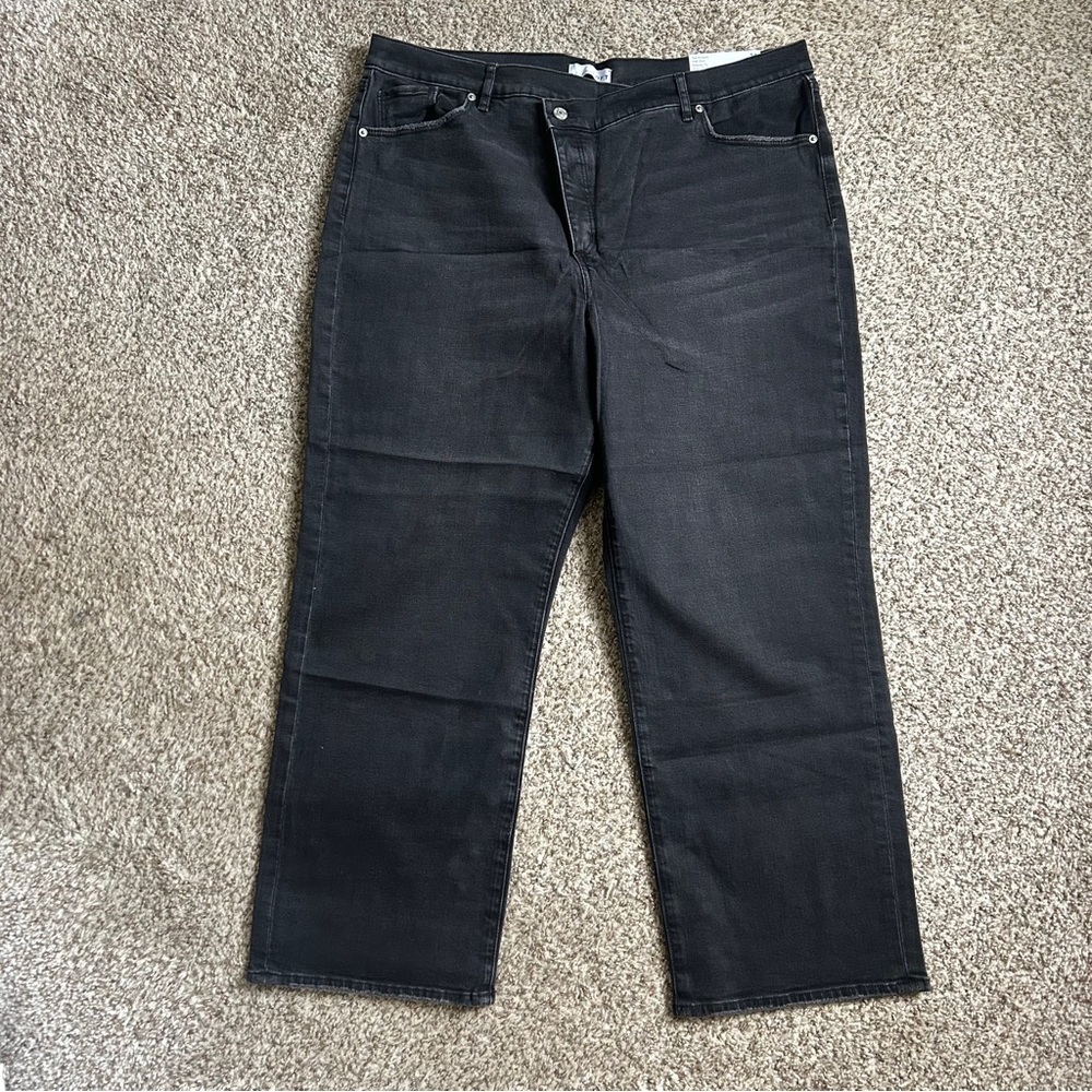 NWT LOFT Black Straight Leg Jeans High Rise Denim Casual 18 34 Stretch